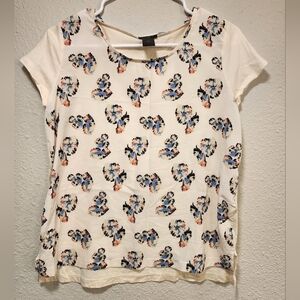 Women's Ann Taylor Cream Floral Short Sleeve Top Size Petite Medium